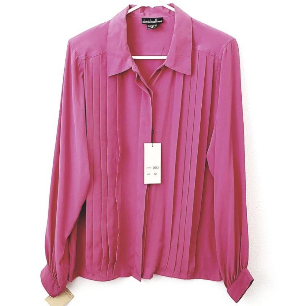 Vintage hot pink pleat front blouse with convertib